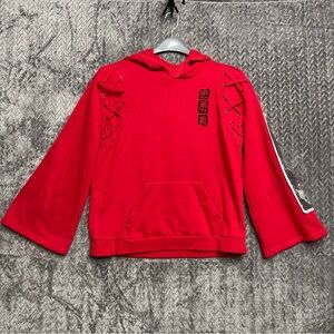 Disney Her Universe Mulan Sweatshirt Small Red Fleece Hooded Lace Up Bell Sleeve